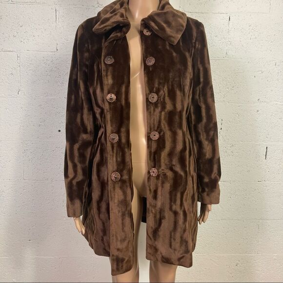 Alfani brown faux fur texture soft mid length lined collared coat jacket MP - Picture 4 of 12